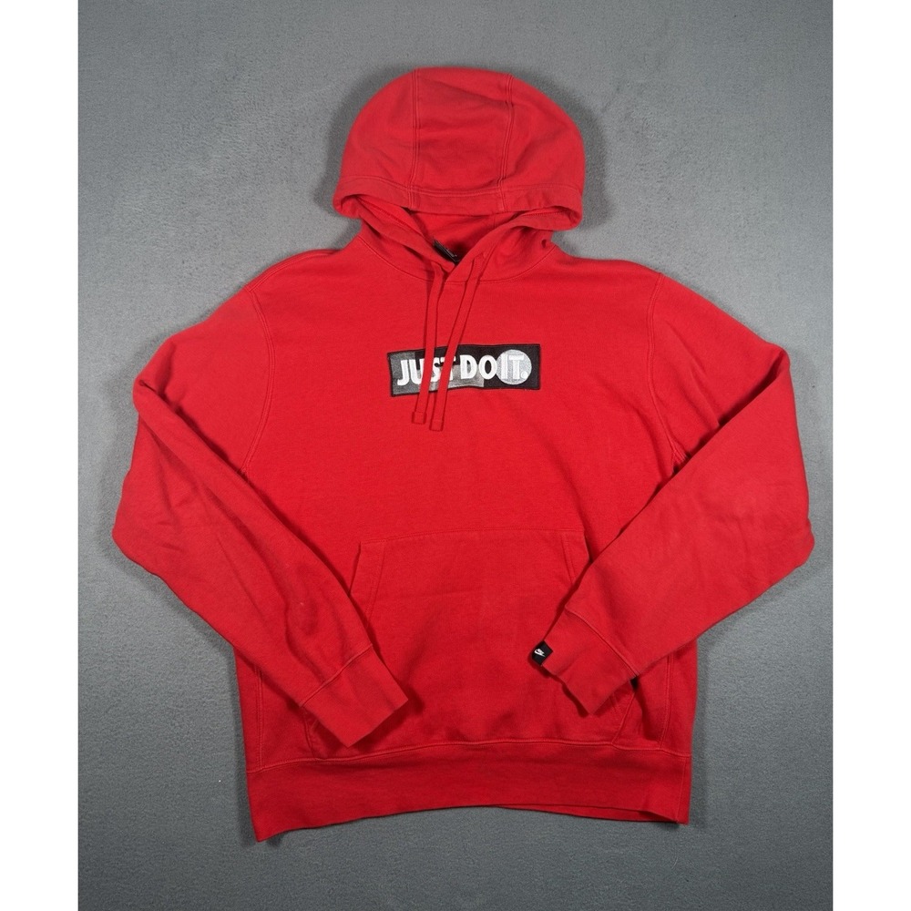 Nike Sportswear Just Do It Box Logo Hoodie Red Fleece Mens Size M